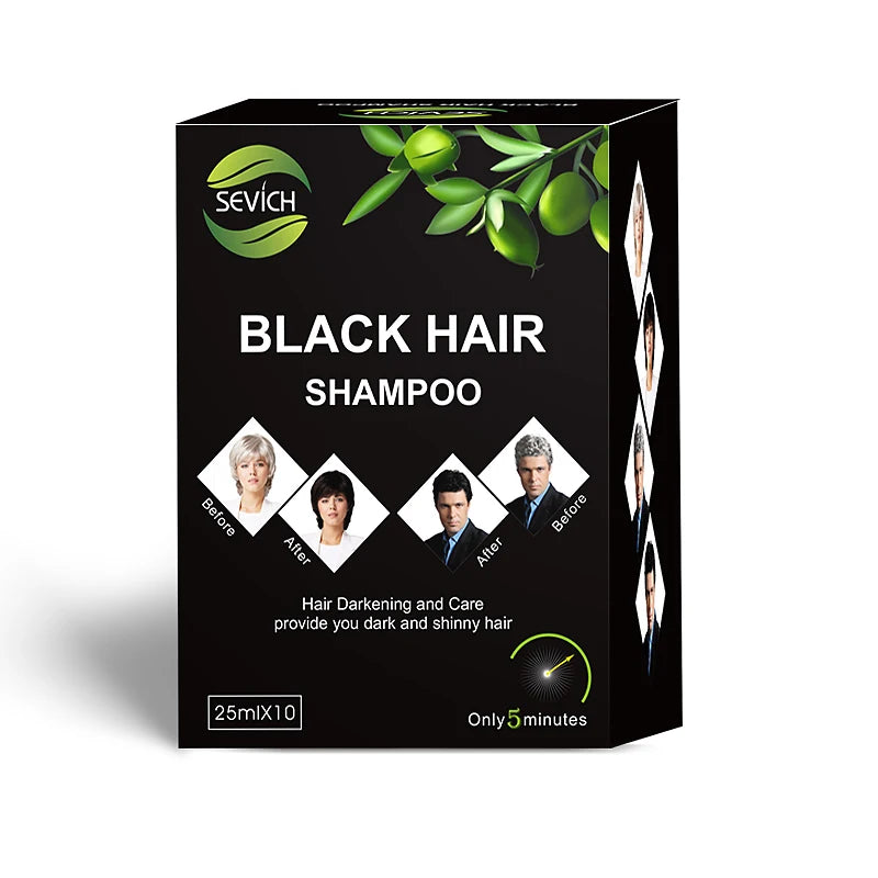 Sevich 10 pcs/lot Black Hair Shampoo 5 Minutes Faster Dye Hair Into Black Make Grey White Hair Darkening Black Hair Color Shampo
