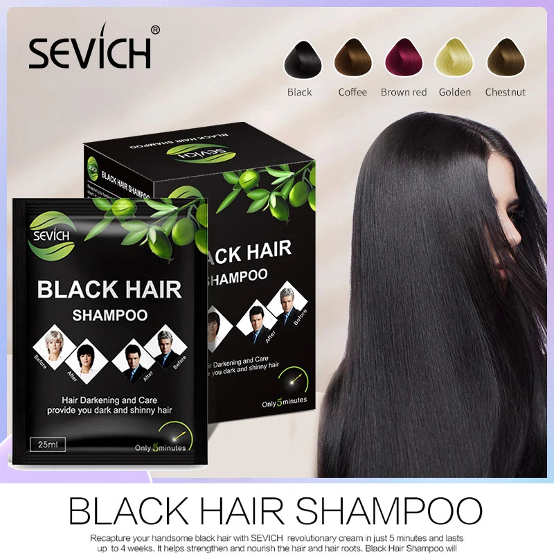 Sevich 10 pcs/lot Black Hair Shampoo 5 Minutes Faster Dye Hair Into Black Make Grey White Hair Darkening Black Hair Color Shampo